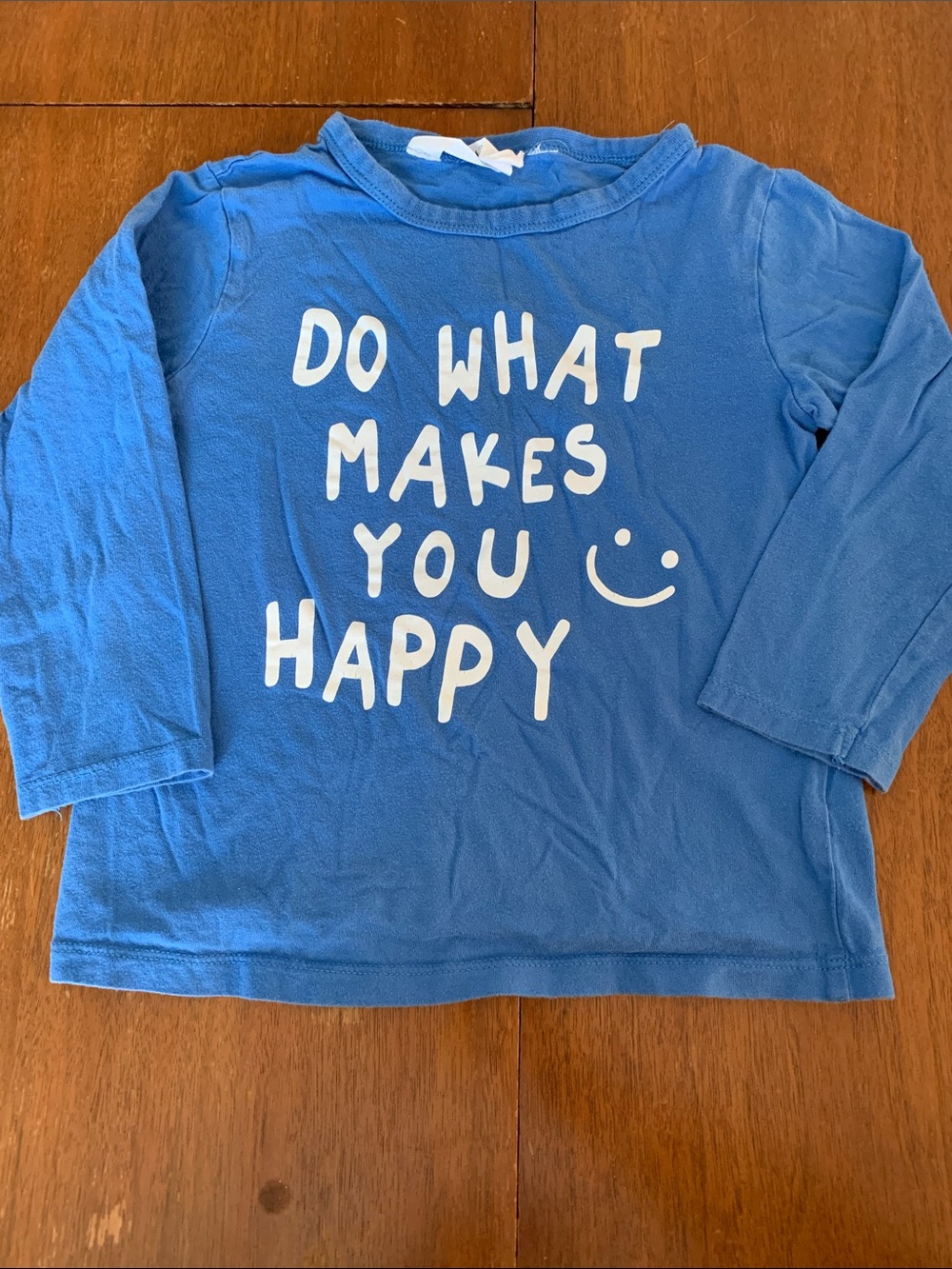 🍓3/$10 H&M Bright Blue Long Sleeve Tee with White Slogan size 3-4T